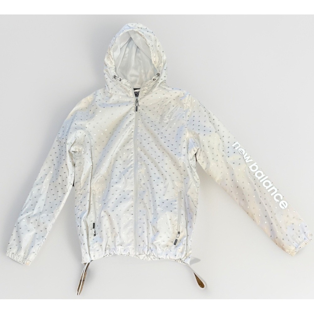 New Balance Women's Windbreaker Jacket Size M White Lightweight Hooded Full Zip